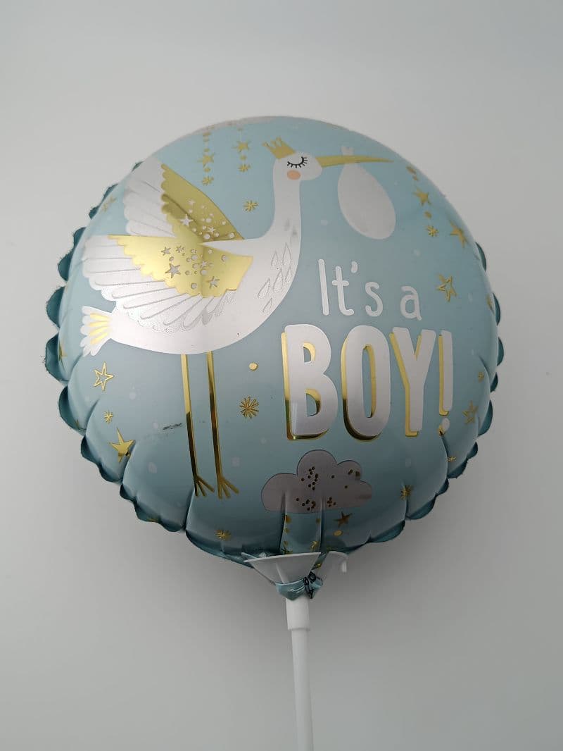 Globo metálico "It's a Boy" con cigüeña, número 9