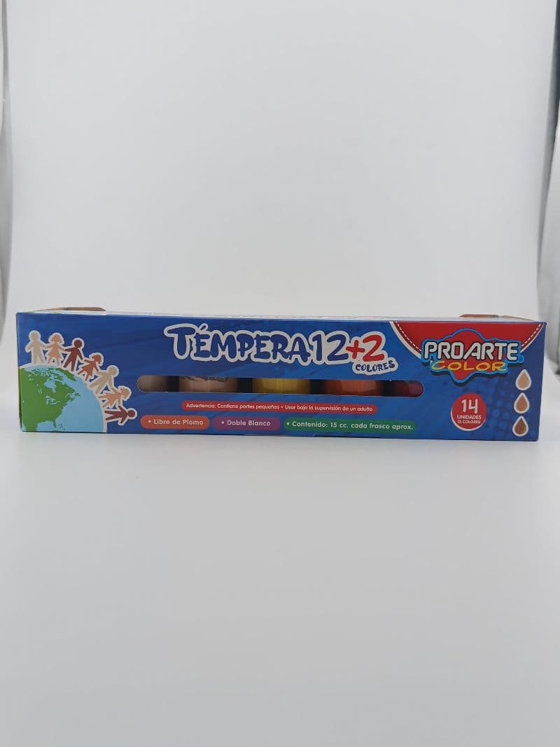 Témpera Proarte Color — set 12+2 colores, frascos de 15 cc