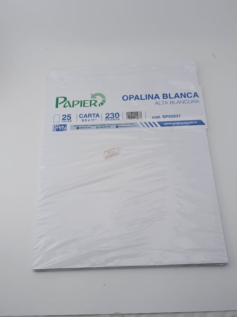 Cartulina Opalina Blanca Papier Tamaño Carta 25 Hojas