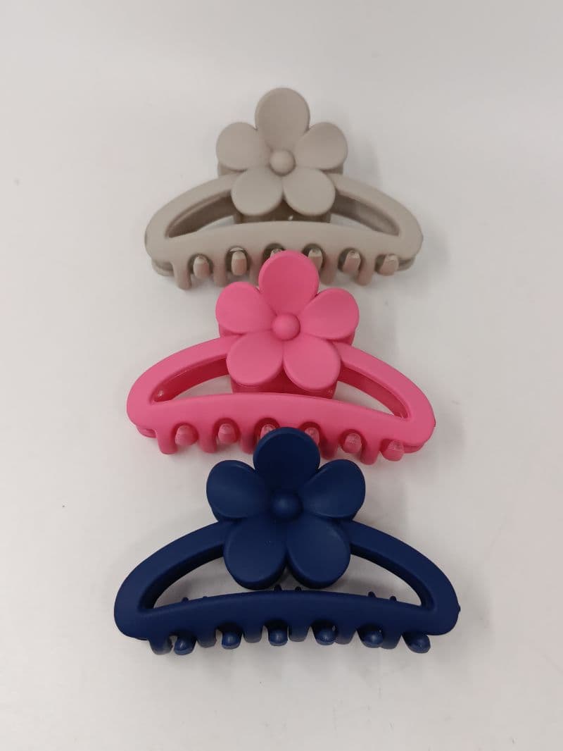 Prensas Plásticas para Cabello con Flor, Paquete de 12 Unidades