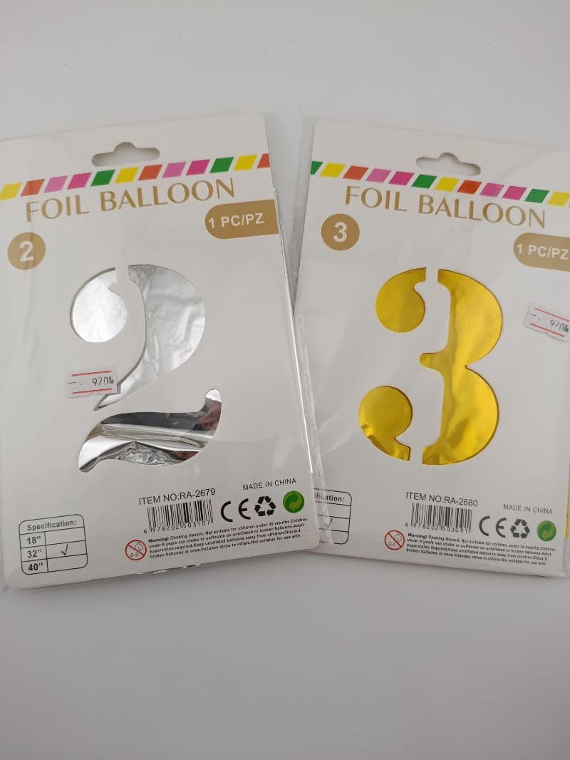 Globo de foil número 32 pulgadas — dorado o plateado