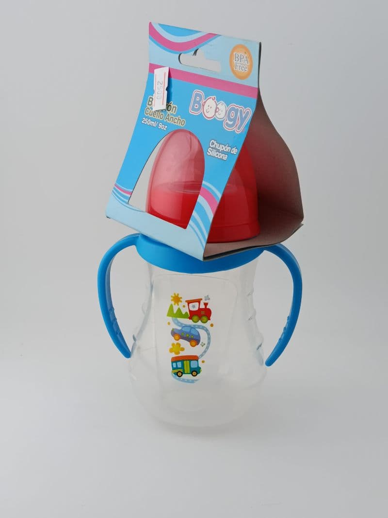 Biberón cuello ancho 250 ml con chupón de silicona Boogy