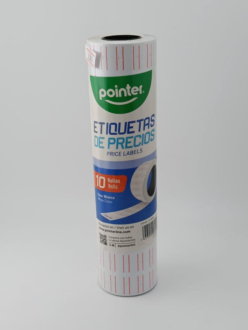 Tubo de 10 rollos de etiquetas de precios Pointer blanco