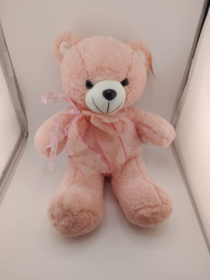 Peluche oso rosado con lazo 40 cm
