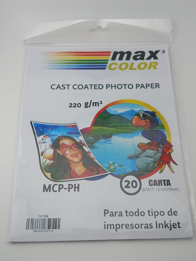Papel fotográfico Max Color tamaño carta 220 g/m² paquete de 20 hojas