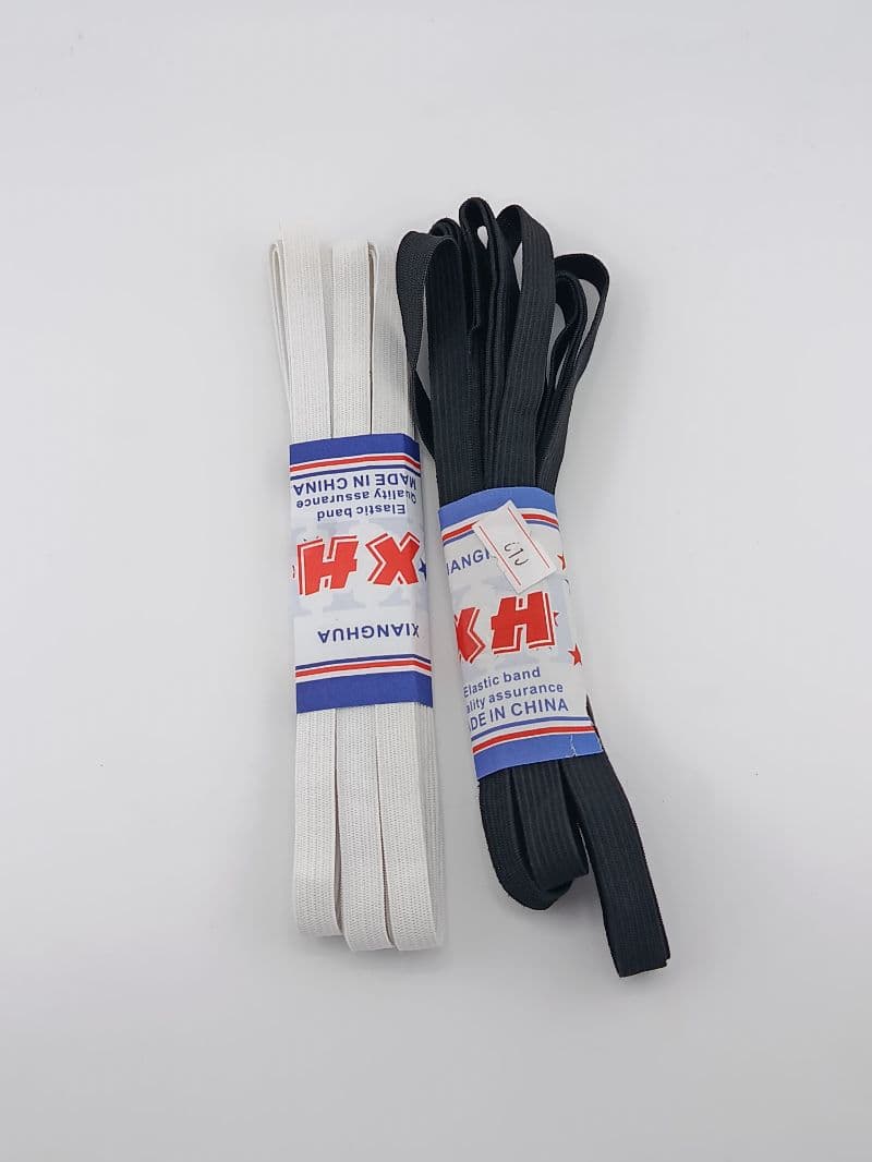 Elástico plano para costura, set de 3 rollos en blanco y negro