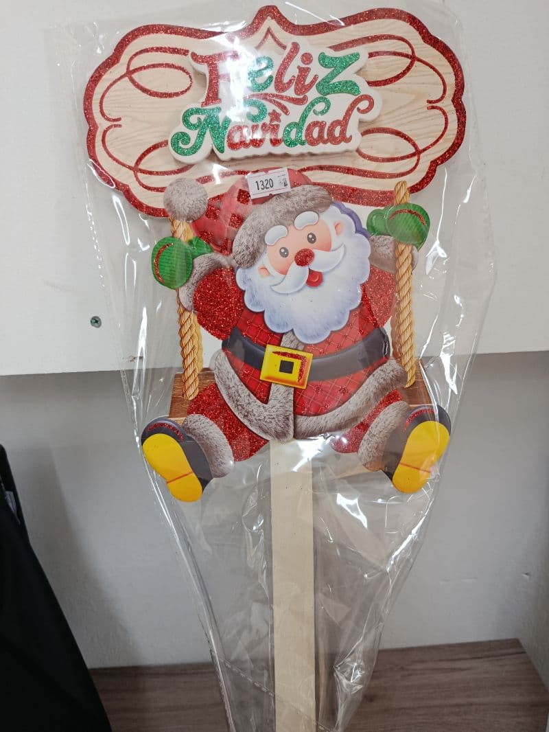 Estaca Navideña Decorativa Santa Claus Feliz Navidad 74 cm