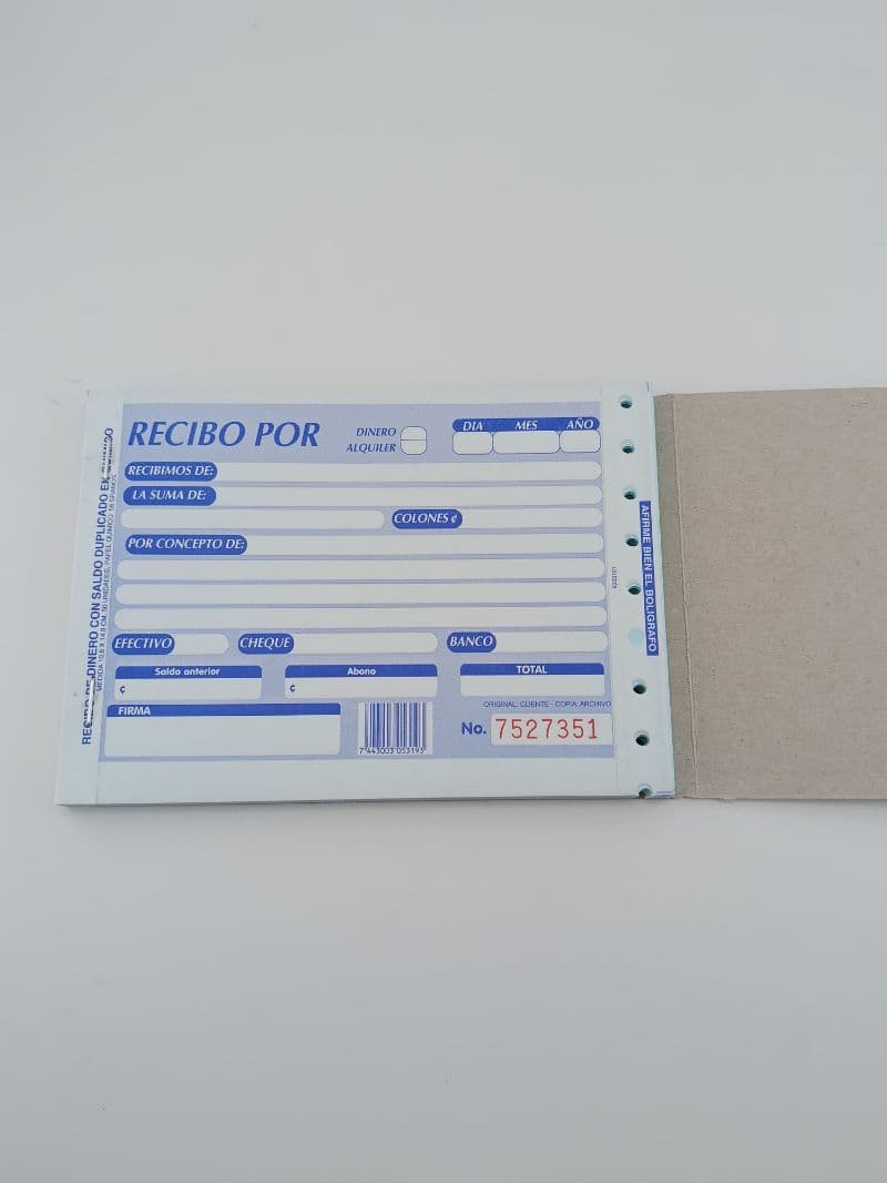 Recibo de dinero 1/4 duplicado químico