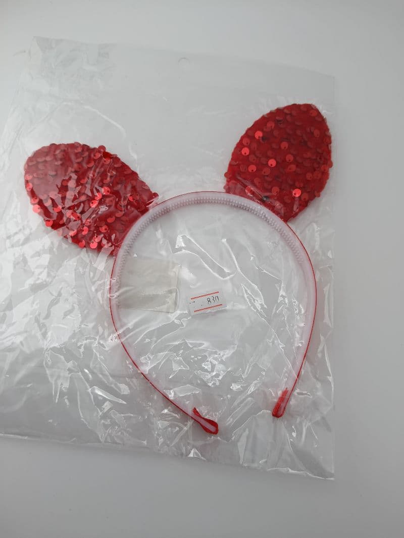 Diadema con Orejas de Lentejuelas Rojas