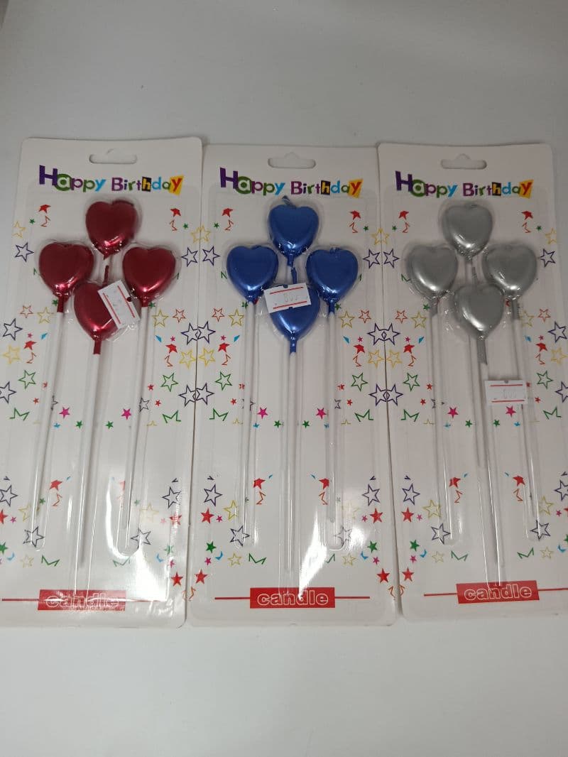 Candelas de cumpleaños en forma de corazón metálicas, 4 piezas