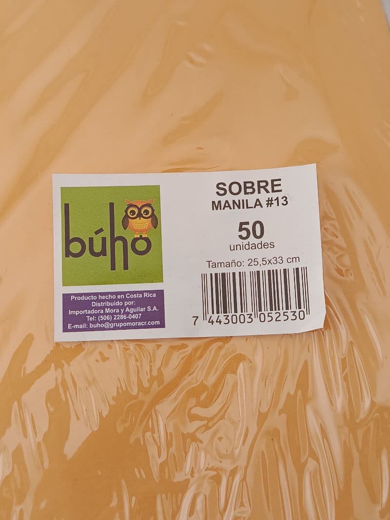 Sobre manila Búho #13 tamaño oficio 25.5x33 cm (50 unidades)