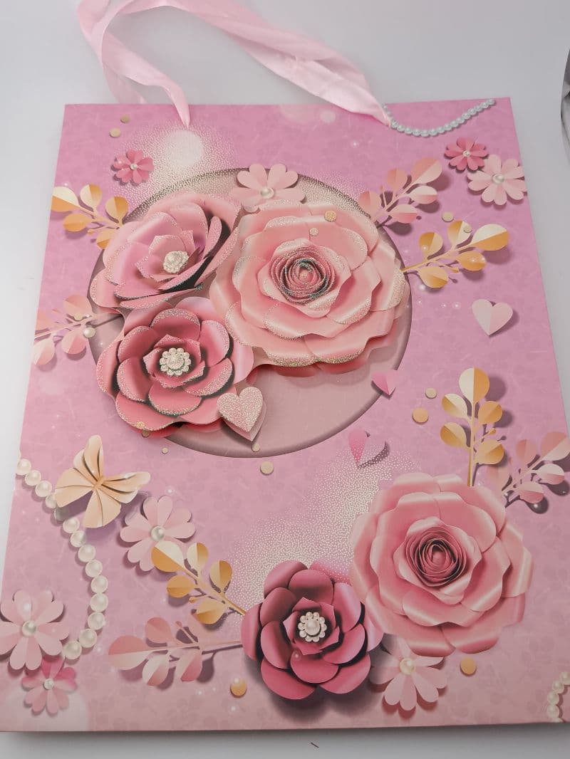 Bolsa de Regalo con Diseño de Flores Rosadas (26 x 32 x 10 cm)