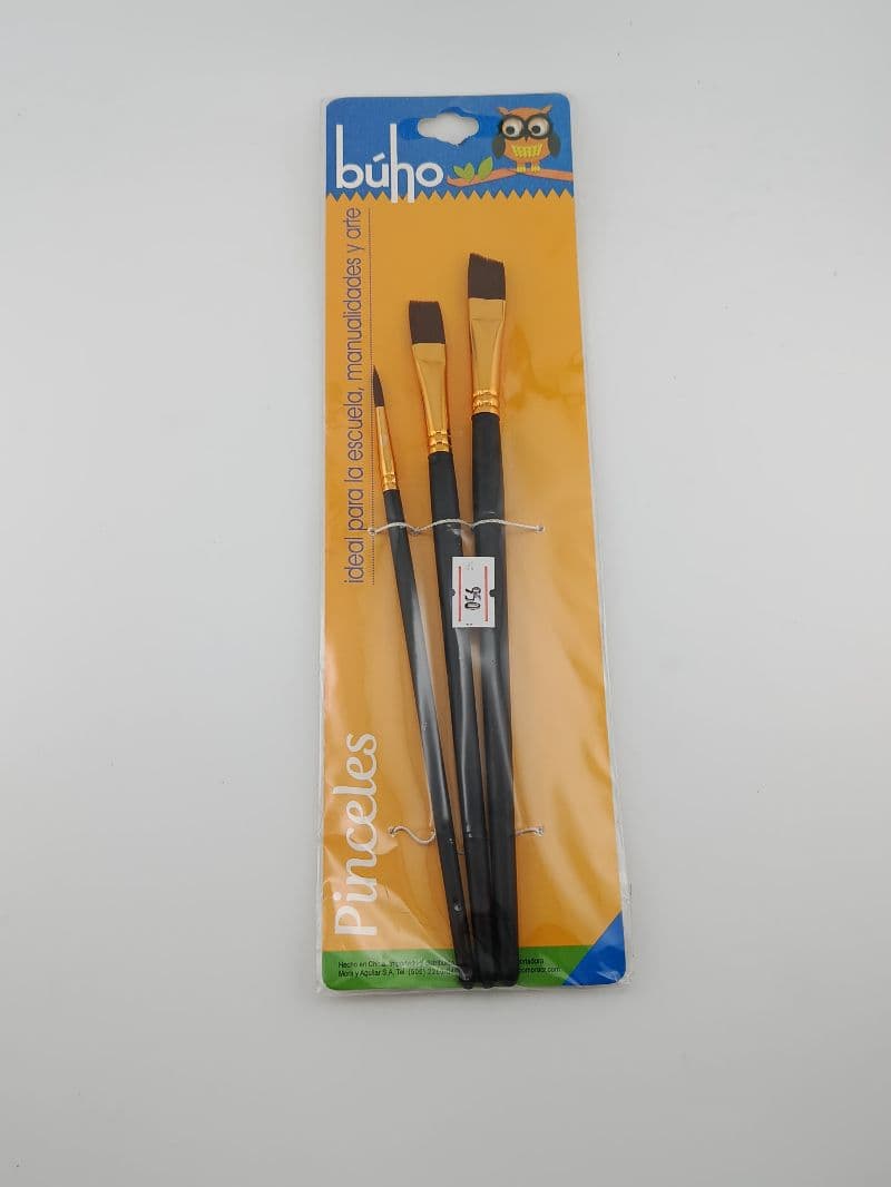 Set de pinceles Búho surtido: 1 redondo, 1 plano y 1 biselado