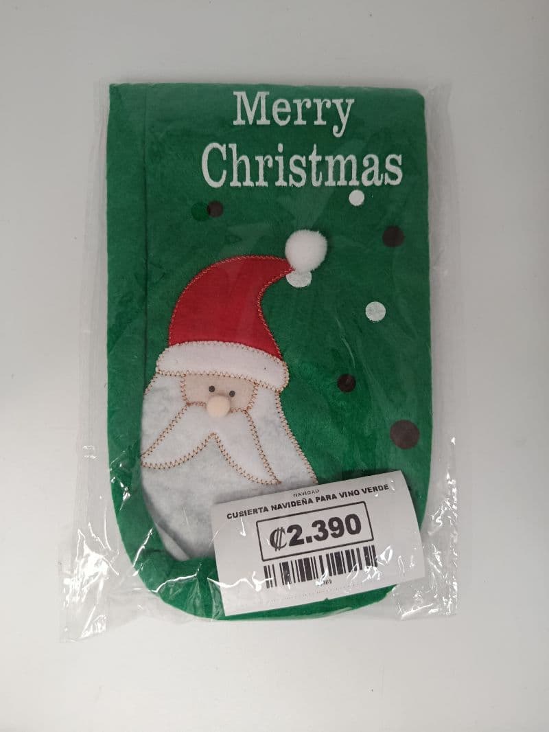 Cubierta navideña verde para botella de vino con diseño de Santa Claus