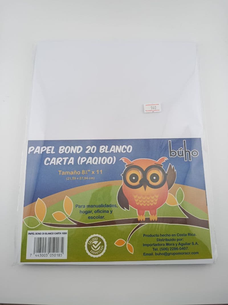 Papel bond 20 Búho blanco carta, paquete 100 hojas