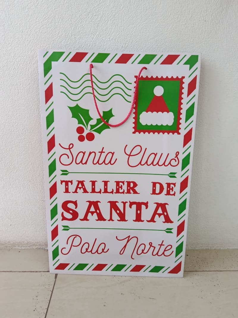 Bolsa grande de regalo navideña Taller de Santa Polo Norte