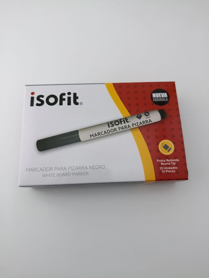 Marcador para pizarra Isofit negro punta redonda, caja con 12 unidades