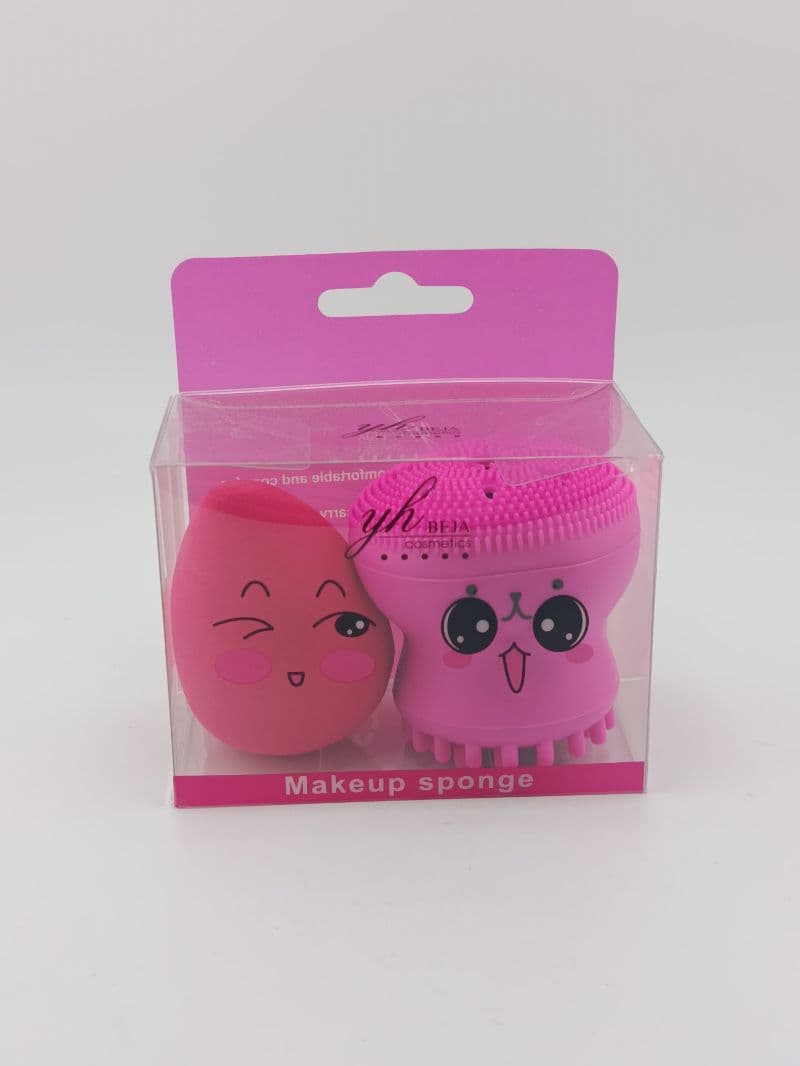 Set esponja para maquillaje y cepillo facial de silicón YH Beja