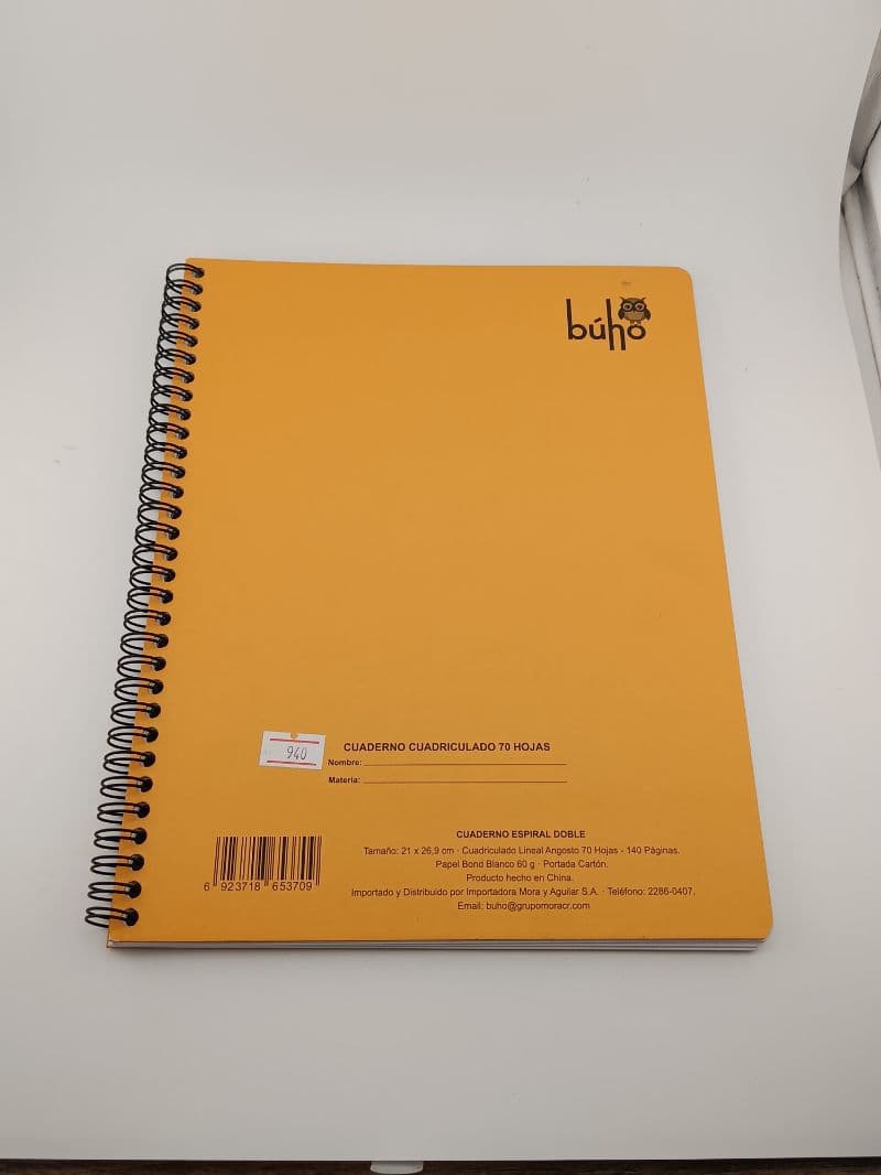 Cuaderno espiral cuadriculado 5mm Búho 70 hojas