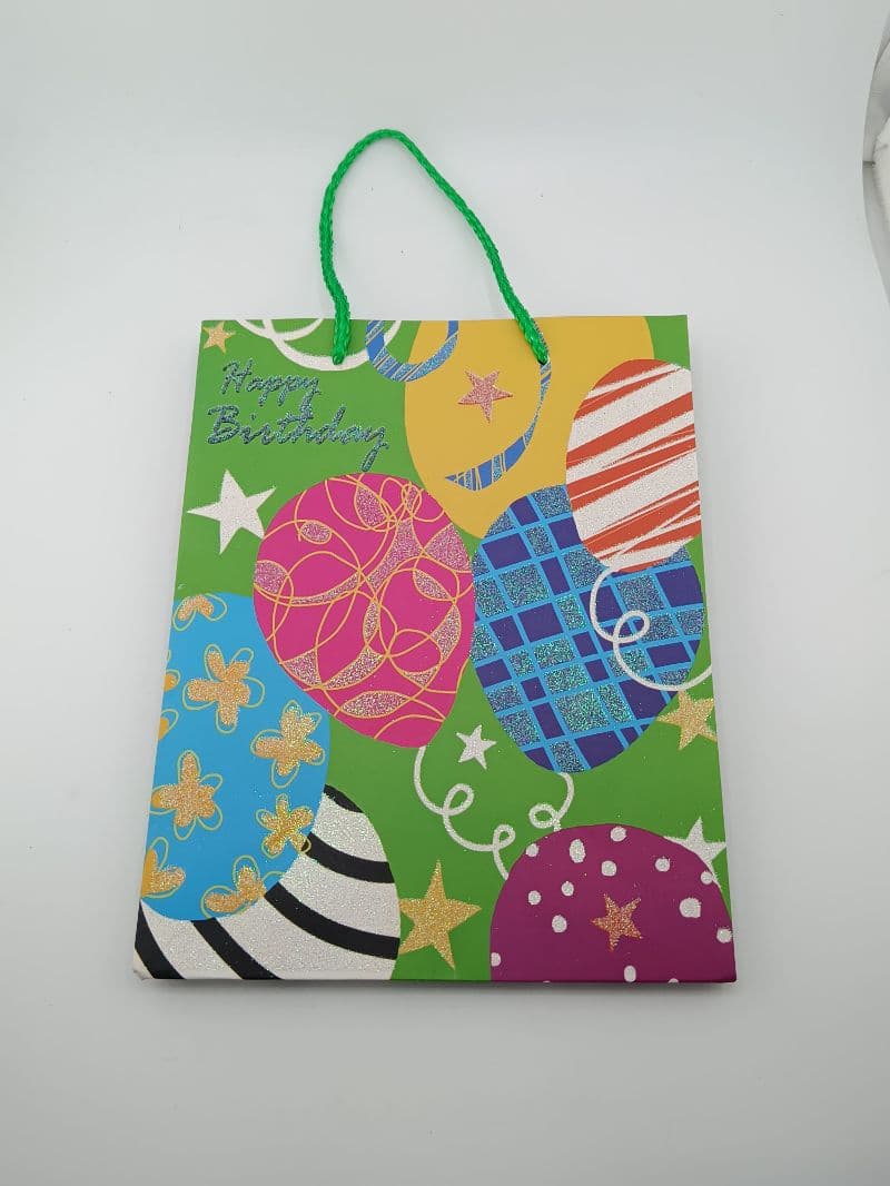 Bolsa de regalo Happy Birthday con escarcha 18x8.5x23 cm