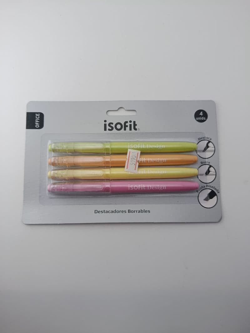 Blíster de Destacadores Borrables Isofit de 4 Colores