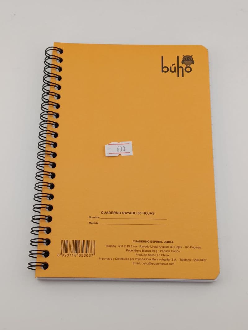 Cuaderno espiral Búho rayado 80 hojas tamaño pequeño