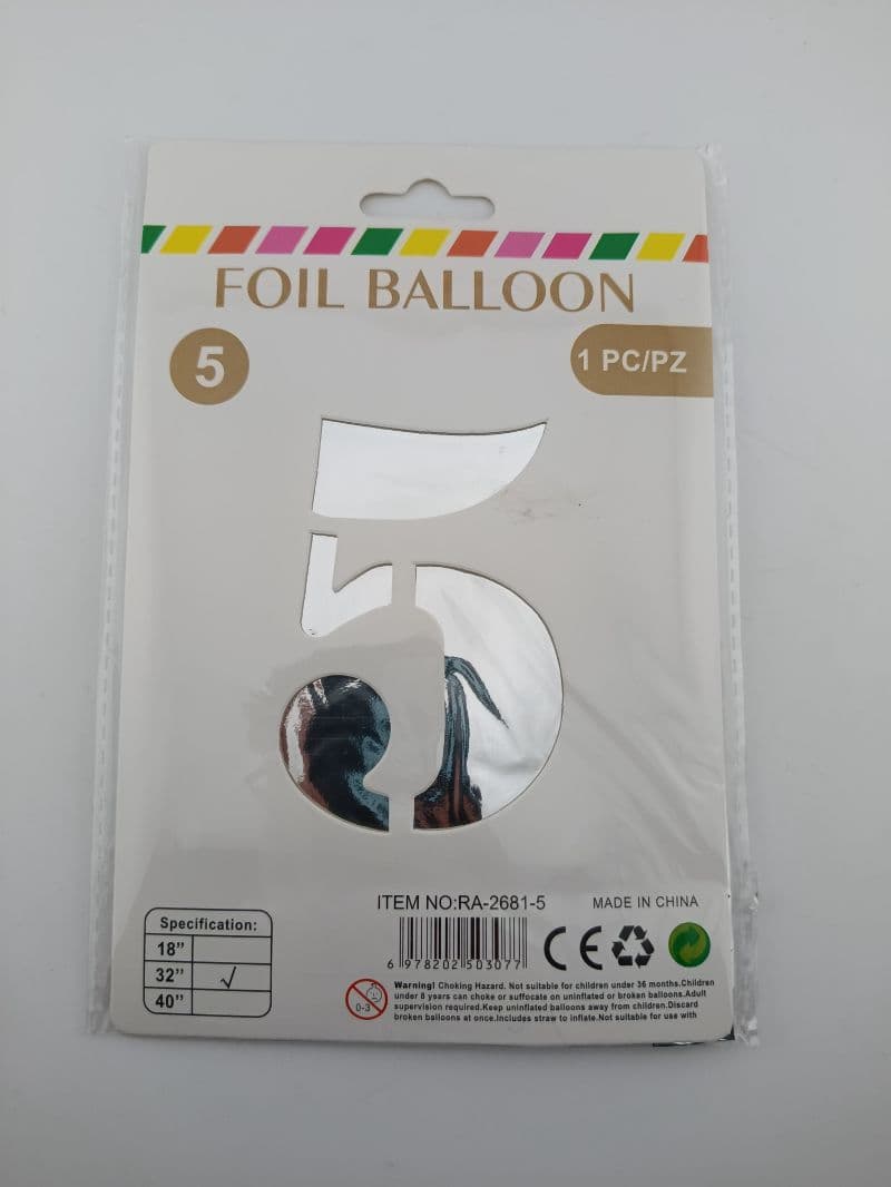 Globo foil número 5 dorado/plateado 32"