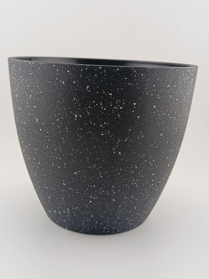 Maceta plástica redonda negra con efecto granito 14 x 13 cm