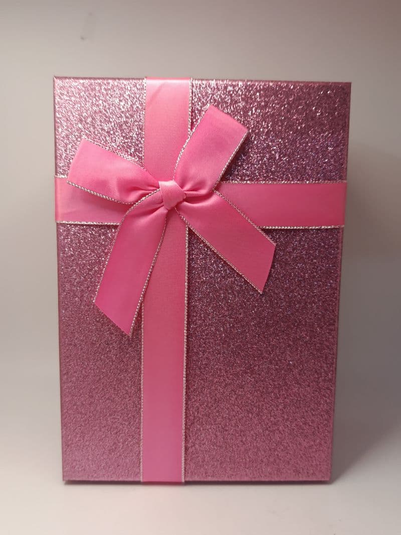 Caja de Regalo Rosada con Lazo y Escarcha 23 x 16 x 8 cm
