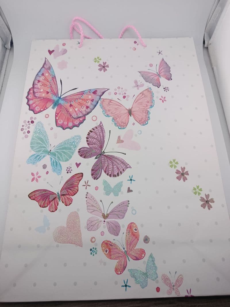 Bolsa de regalo con diseño de mariposas y escarcha – 30x12x41 cm