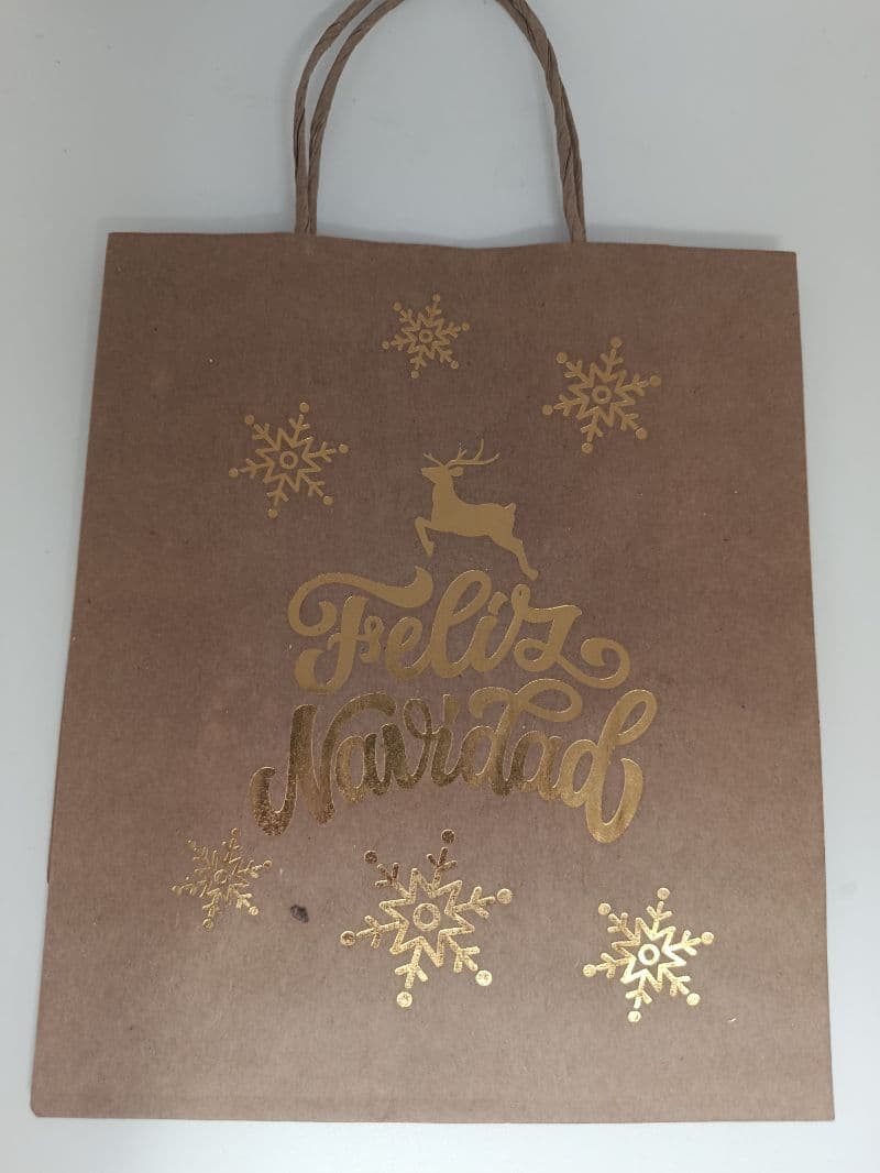 Bolsa de regalo mediana kraft con diseño navideño dorado