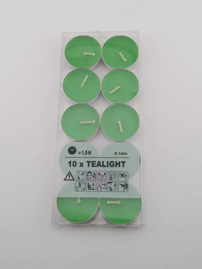 Velas tealight con fragancia — paquete de 10 unidades, verde