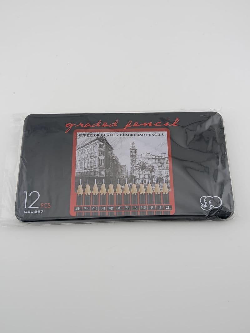 Set de 12 lápices de dibujo graduados en caja metálica
