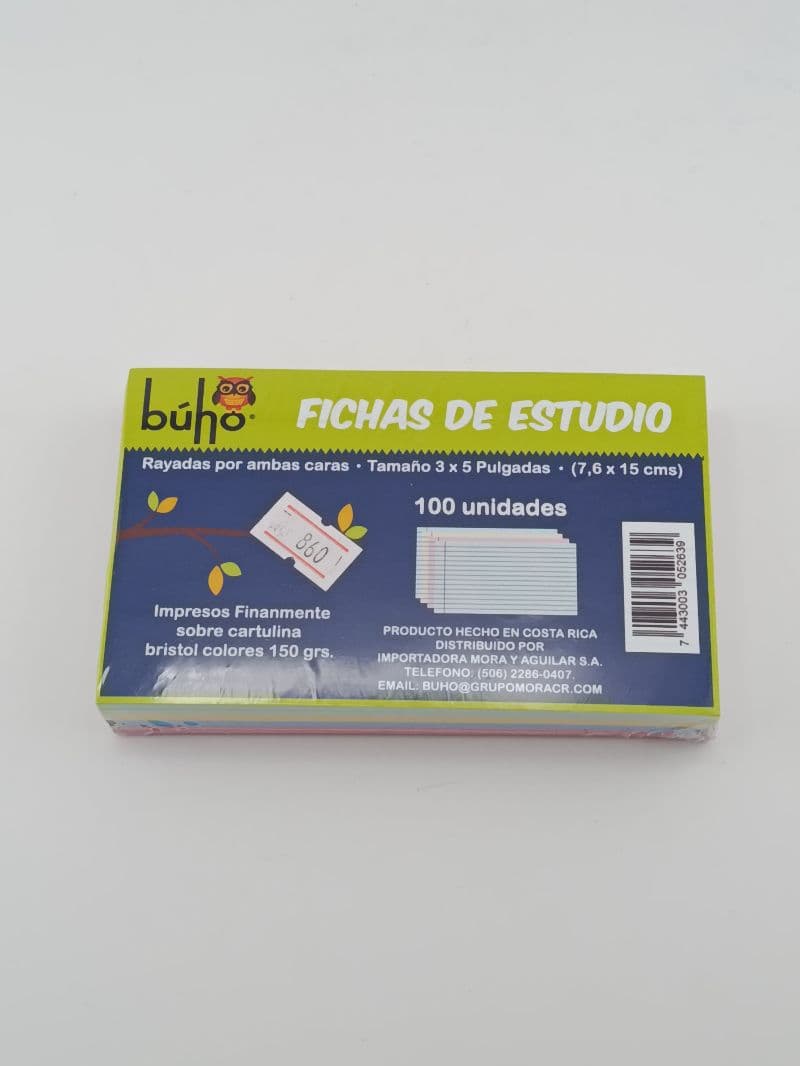 Fichas de estudio Búho rayadas color 3x5 pulgadas, 100 unidades