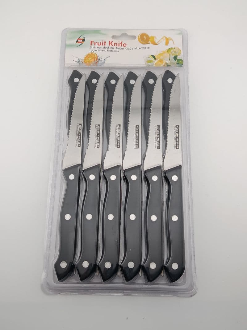 Set de 6 cuchillos con sierra, mango negro