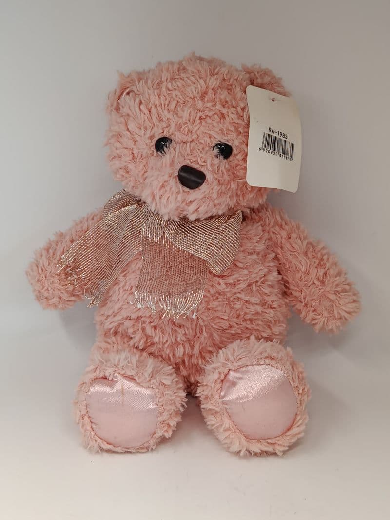 Oso de Peluche Rosado con Lazo 20 cm