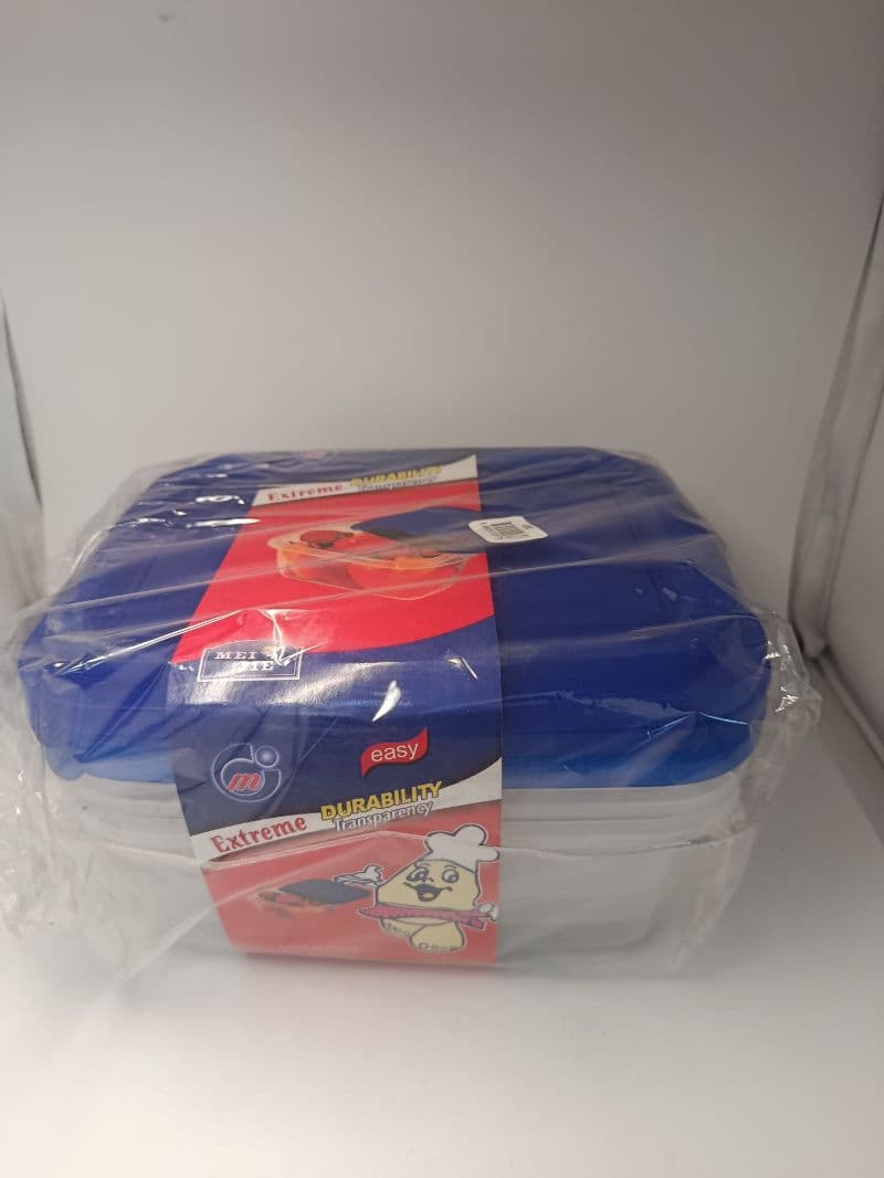 Set de 3 Recipientes Cuadrados con Tapa Azul