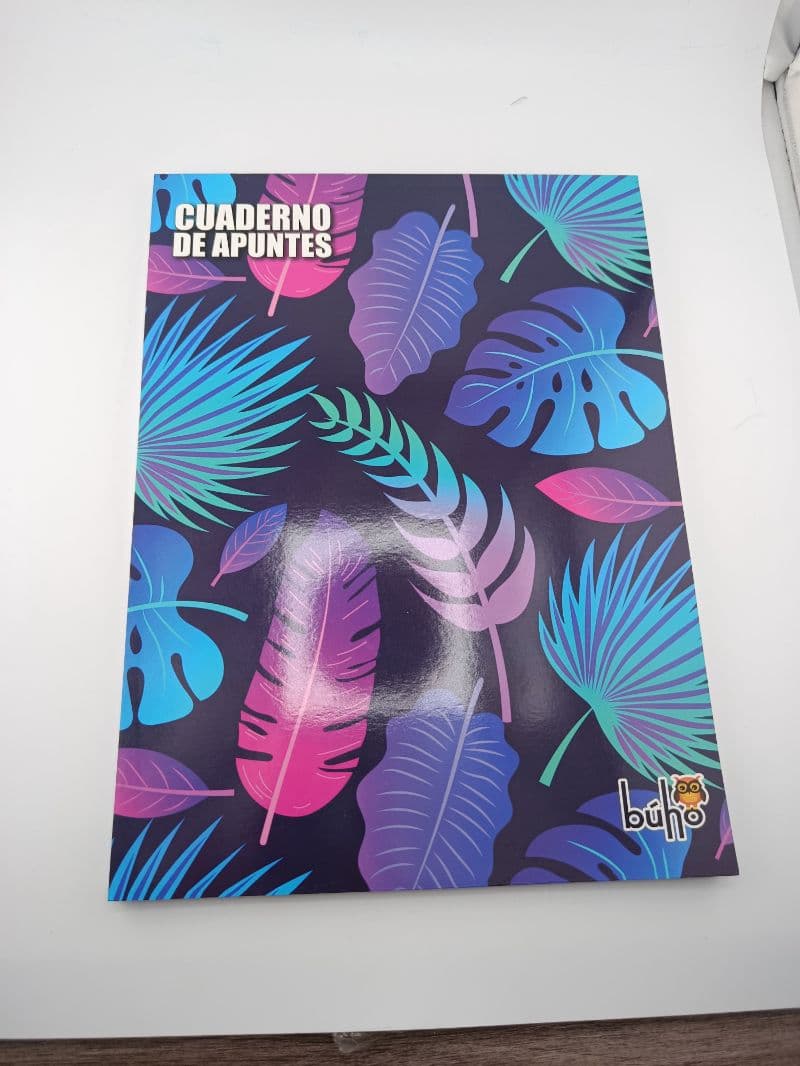 Cuaderno de apuntes Búho rayado 80 hojas, diseño tropical
