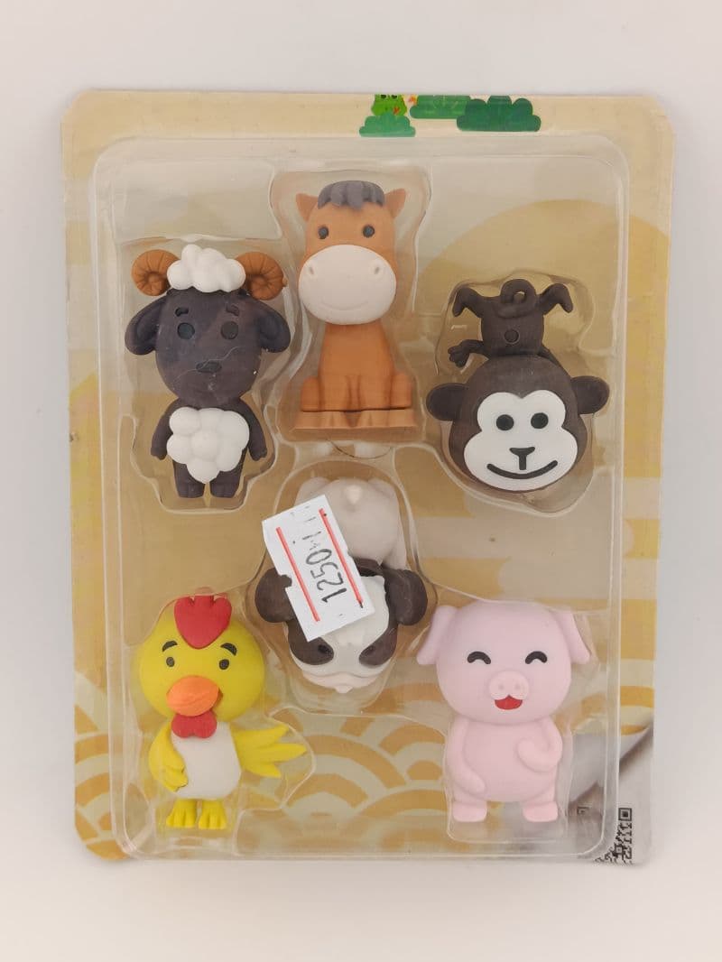 Set 6 borradores con figura de animales surtidos