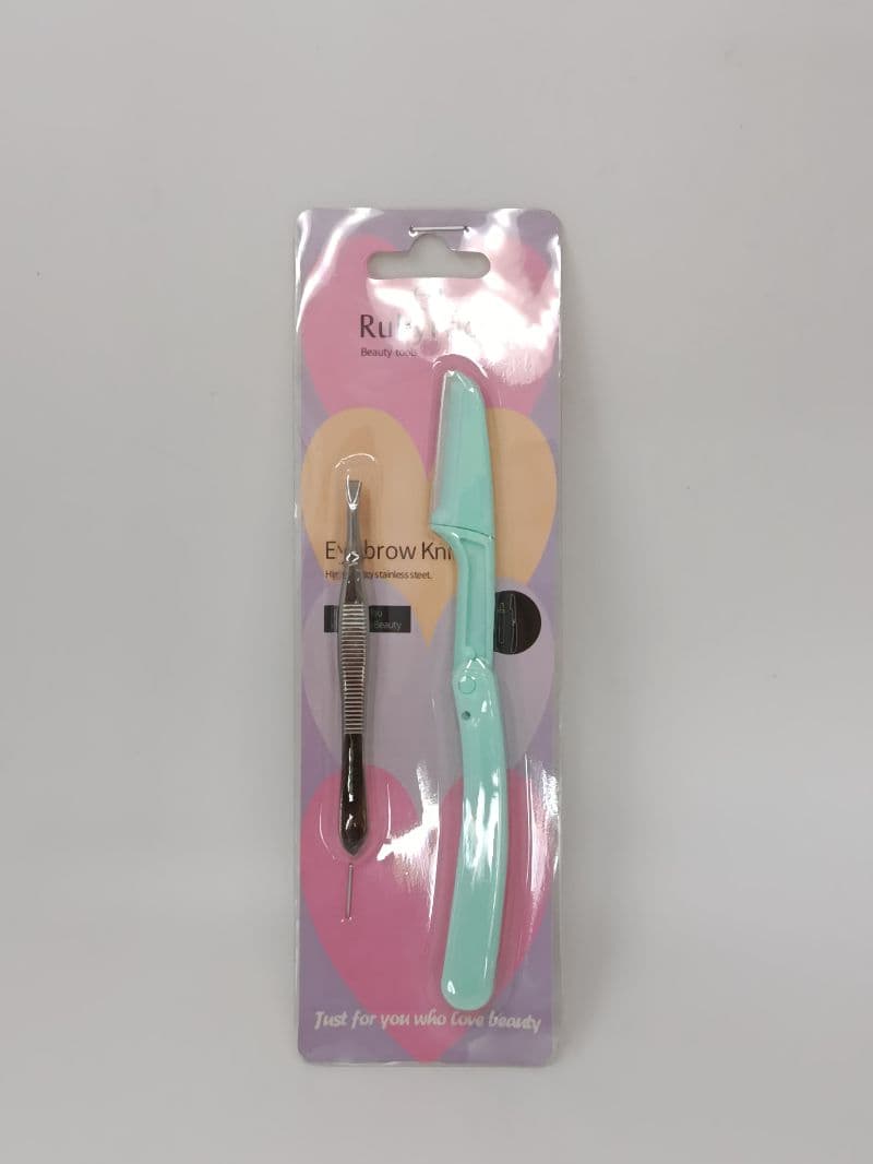 Set de pinza para cejas con navaja depiladora en blíster