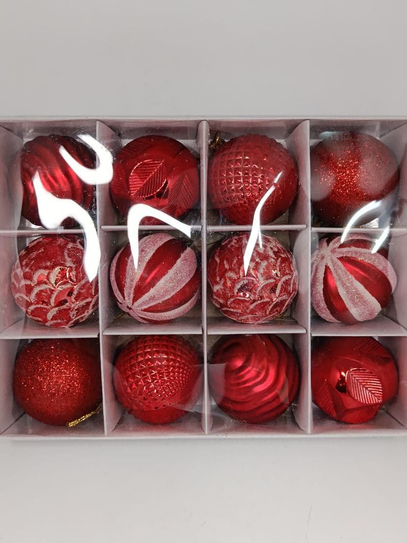 Juego de 12 bolas navideñas rojas