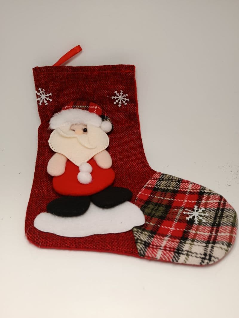 Bota Navideña de Lino con Figura de Santa 24.5 cm