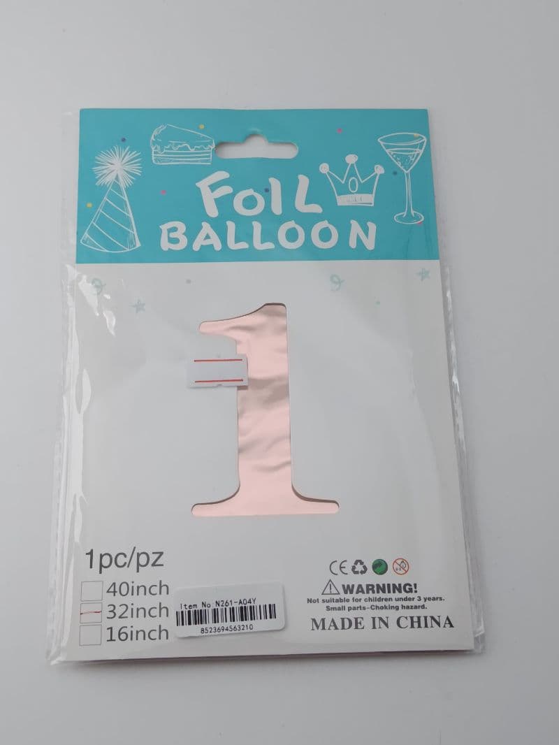 Globo Metálico de Número 1 Oro Rosa de 32 Pulgadas