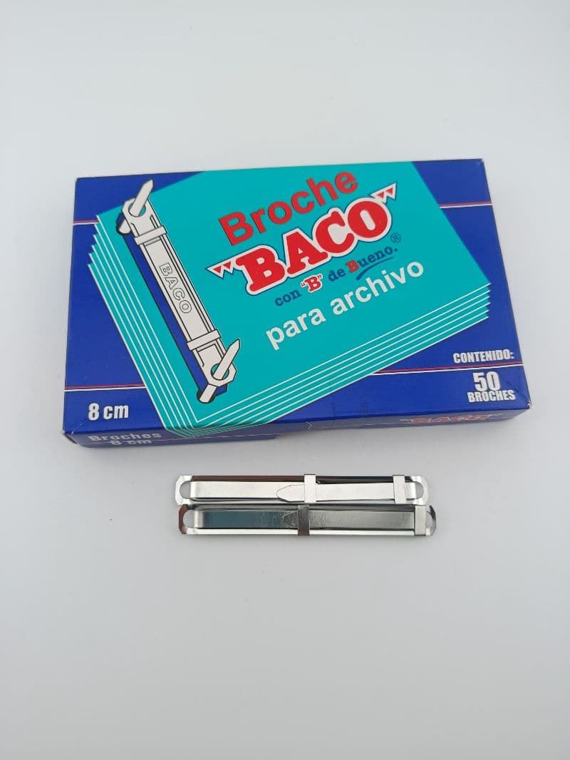 Broches metálicos para archivo Baco 8 cm caja de 50