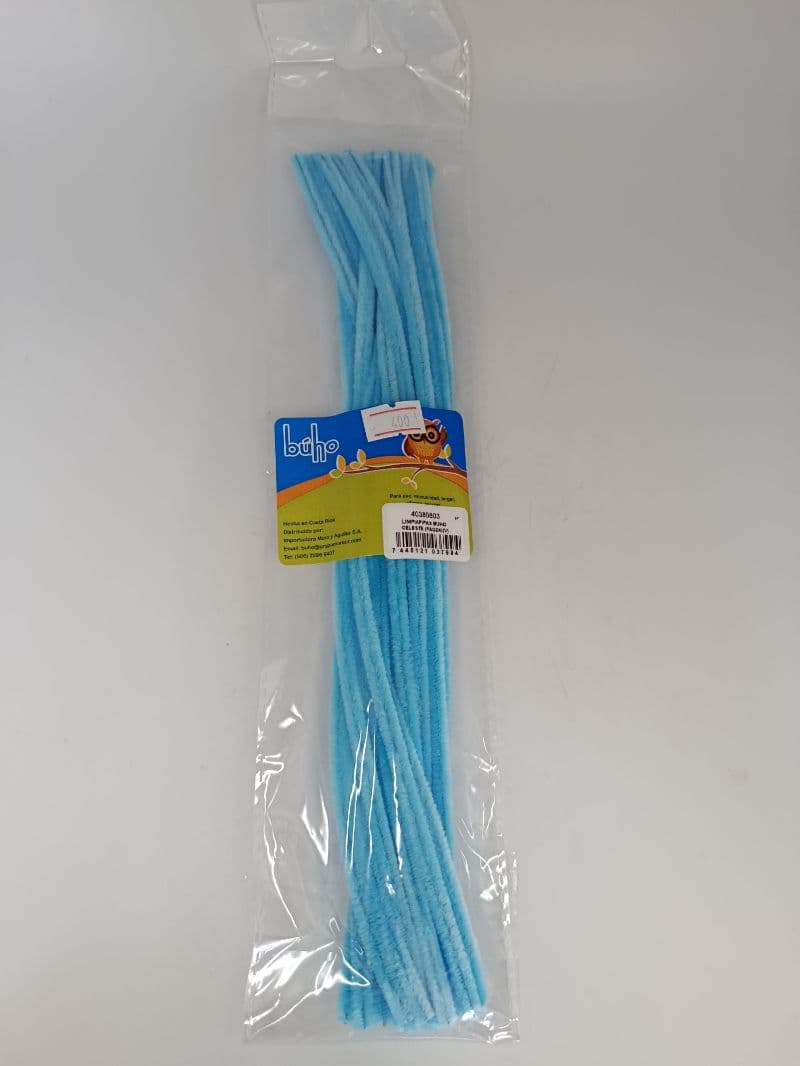 Limpiapipas Búho Color Celeste, Paquete de 24 Unidades