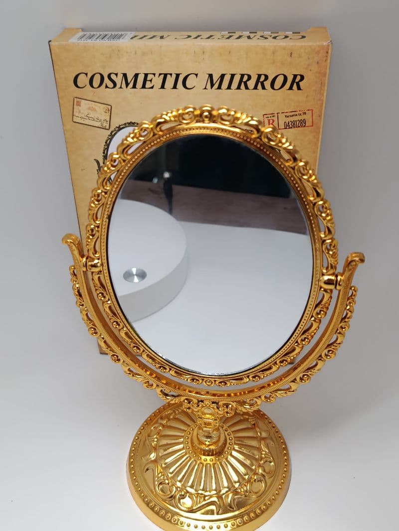 Espejo de Tocador Doble Cara con Aumento y Marco Metálico Dorado 10.5 x 14 cm