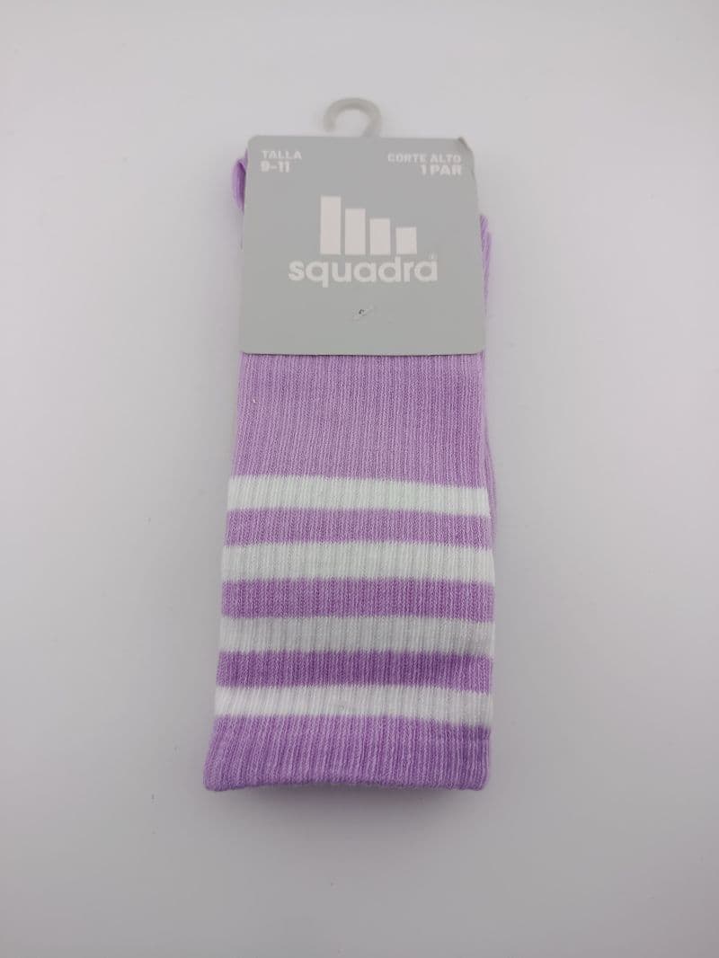 Media alta mujer Squadra lila con rayas (talla 9-11)