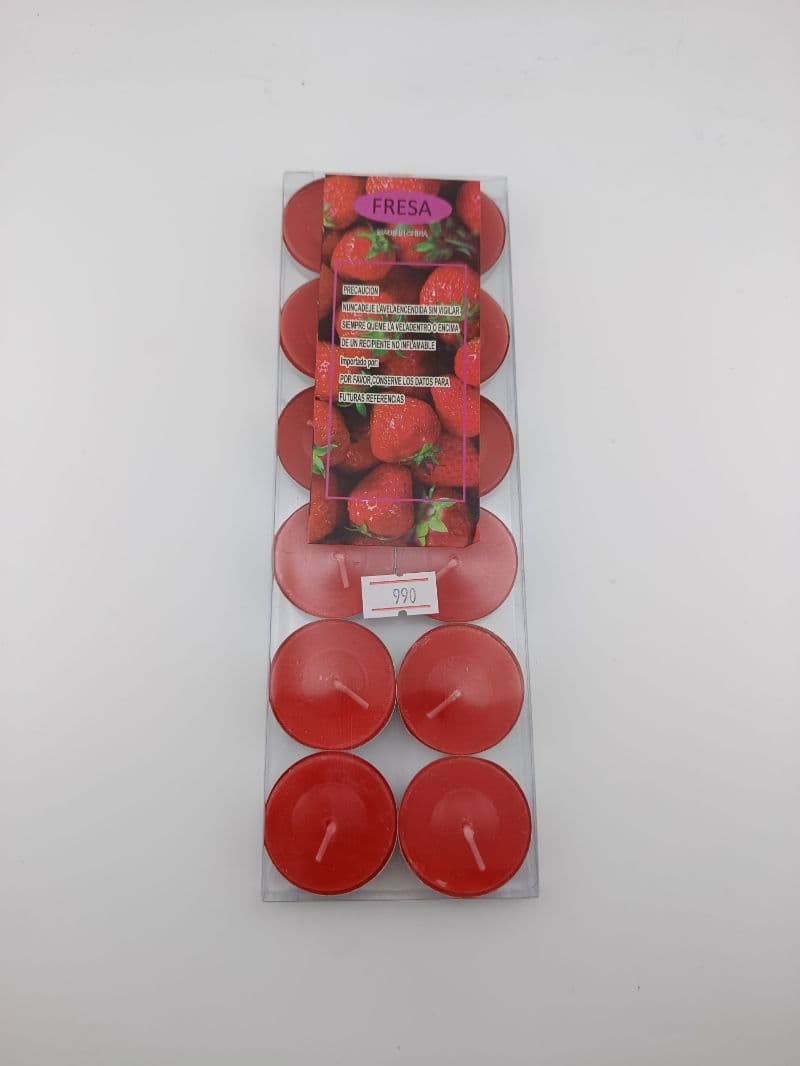 Velas aromáticas tealight aroma fresa — pack de 12
